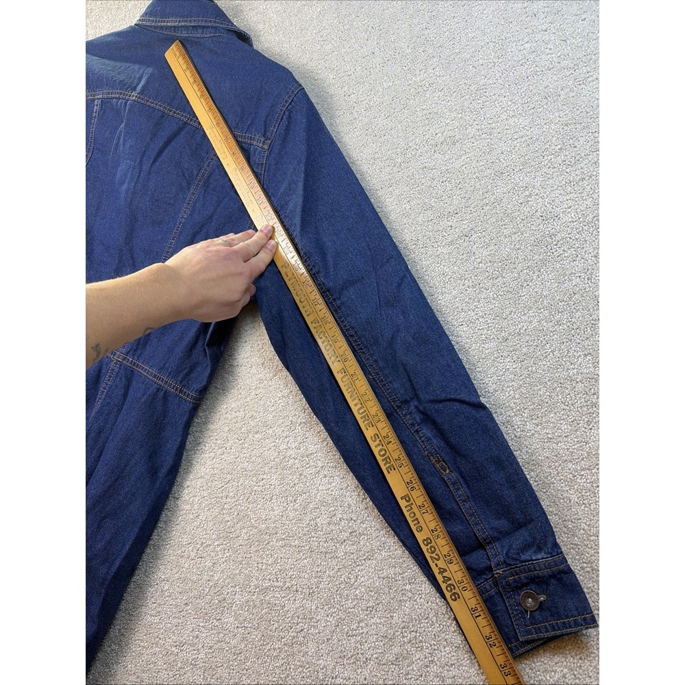 Frye Denim Dress Wmn Large Blue Cinch Waist Pockets Button Front Cottagecore NEW - Picture 7 of 7